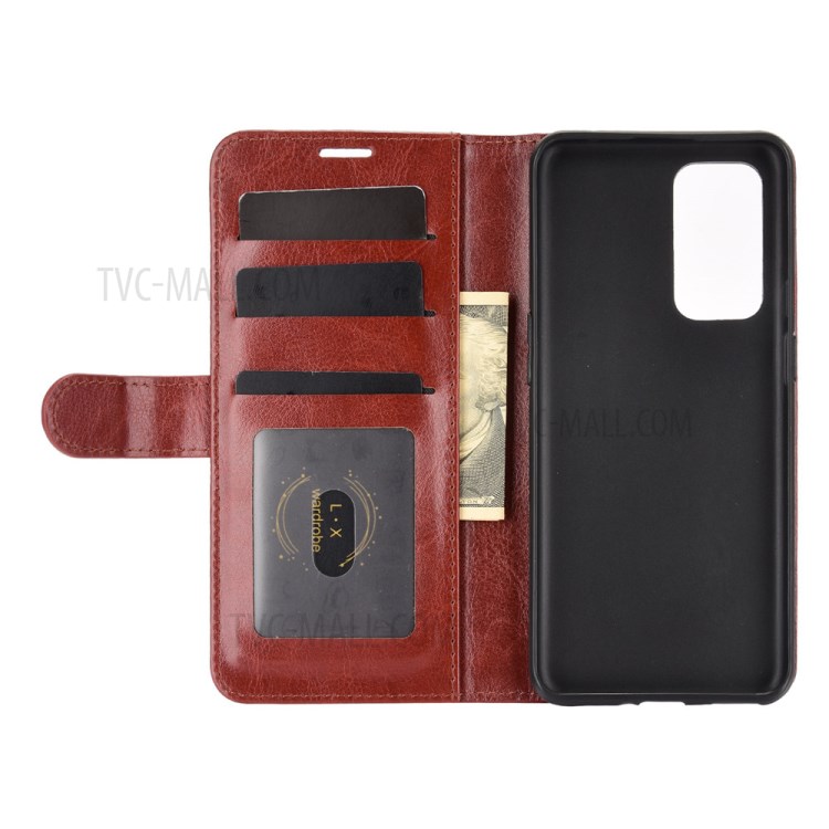 Crazy Horse Texture Leather Cover Stand Case with Wallet Design for OnePlus 9 - Brown-4