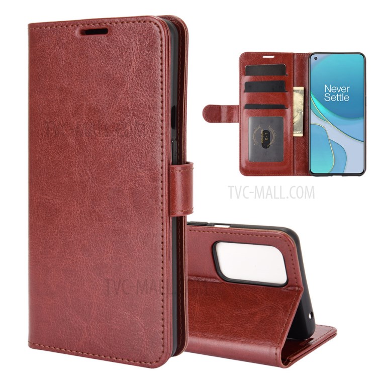 Crazy Horse Texture Leather Cover Stand Case with Wallet Design for OnePlus 9 - Brown-8