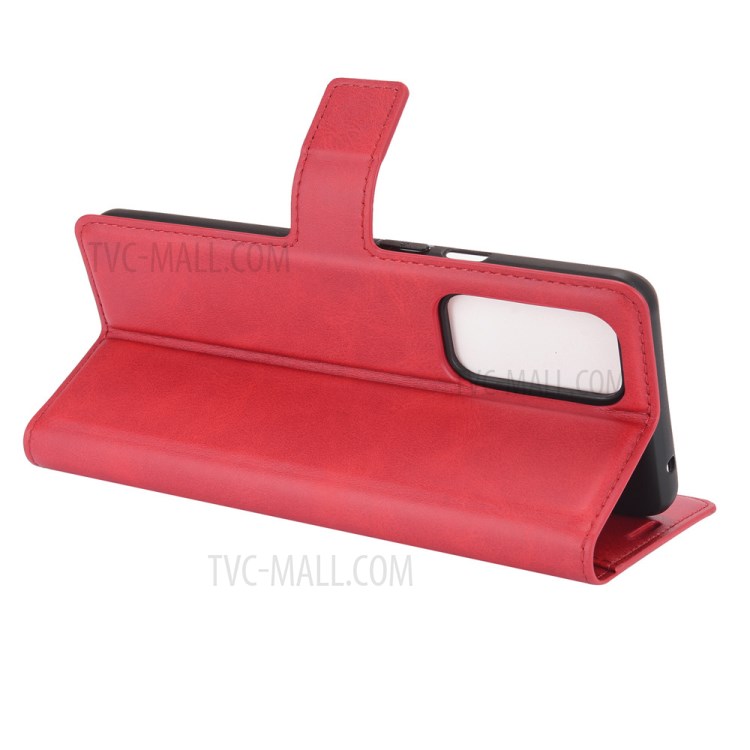 Wallet Design Magnetic Buckle Leather Stand Case for OnePlus 9 Cellphone Cover - Red-5