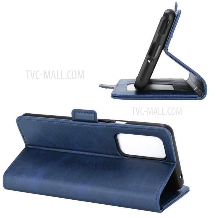 Double Magnetic Clasp Folio Flip Design Leather Wallet Case Stand for OnePlus 9 - Blue-4