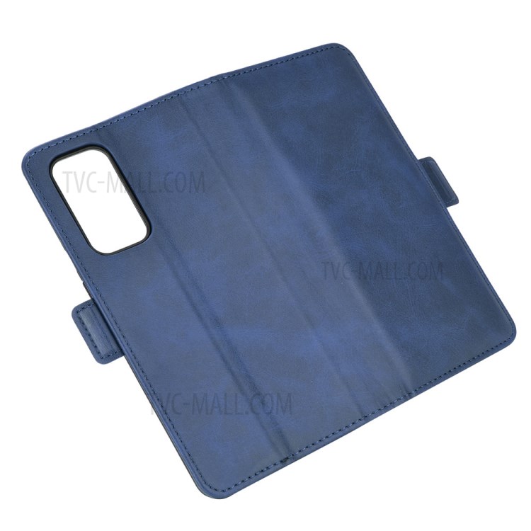 Double Magnetic Clasp Folio Flip Design Leather Wallet Case Stand for OnePlus 9 - Blue-6