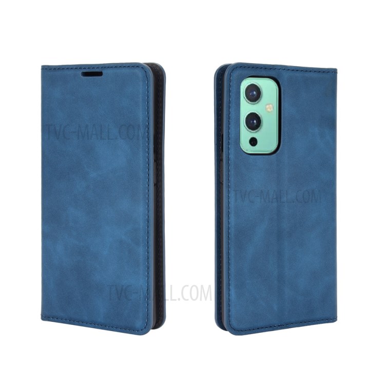 Auto-absorbed Wallet Stand Design Soft-Touch Feeling Leather Cover for OnePlus 9 - Blue-5