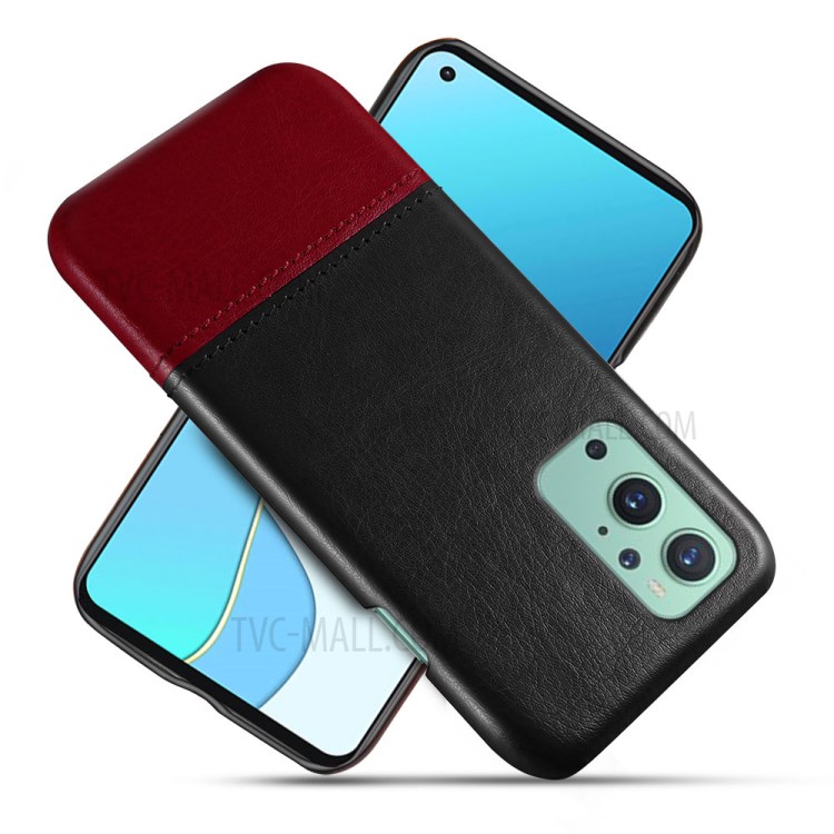 KSQ Fashionable Bi-color Splicing PU Leather Coated PC Cover for OnePlus 9 (EU / US Version) - Black/Wine Red-1