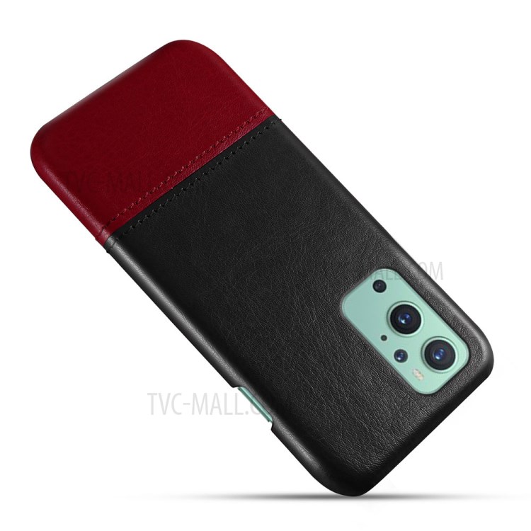 KSQ Fashionable Bi-color Splicing PU Leather Coated PC Cover for OnePlus 9 (EU / US Version) - Black/Wine Red-2
