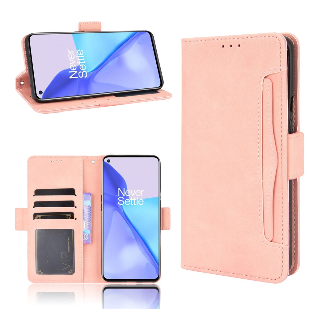 Leather Phone Wallet Design Stand Feature Protective Cover Case with Multiple Card Slots for OnePlus 9 - Pink-7