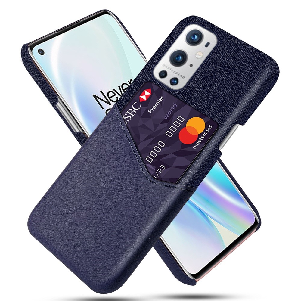KSQ With Card Holder Cloth + PU Leather Coated PC Back Cover for OnePlus 9 Pro - Blue-1