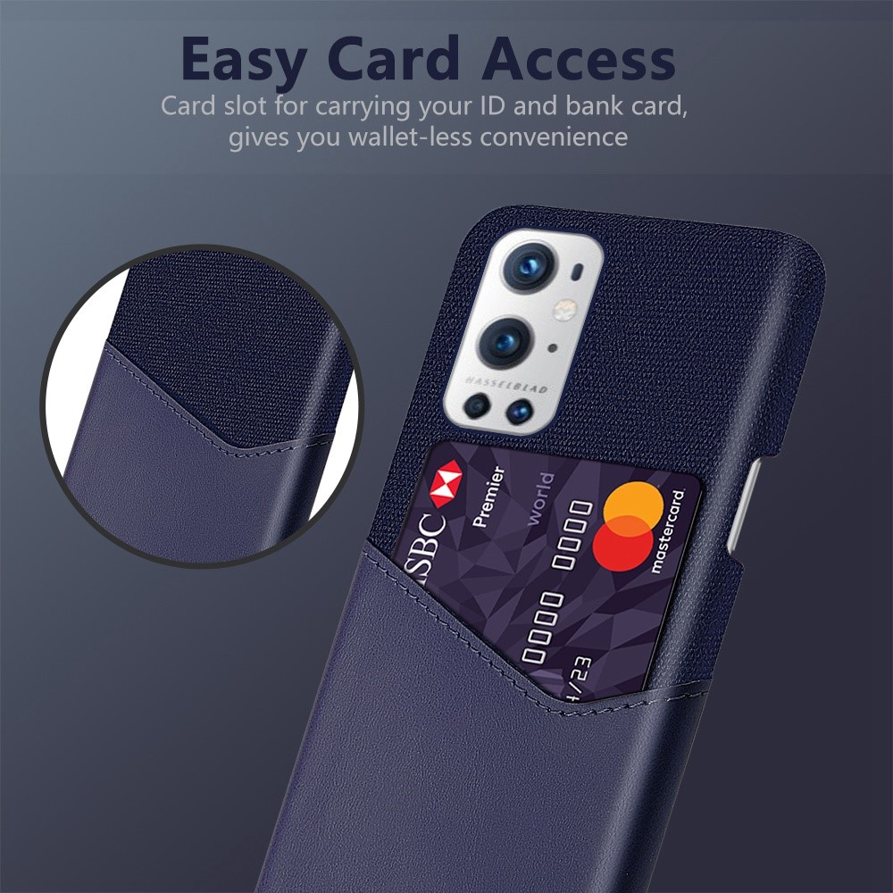 KSQ With Card Holder Cloth + PU Leather Coated PC Back Cover for OnePlus 9 Pro - Blue-2