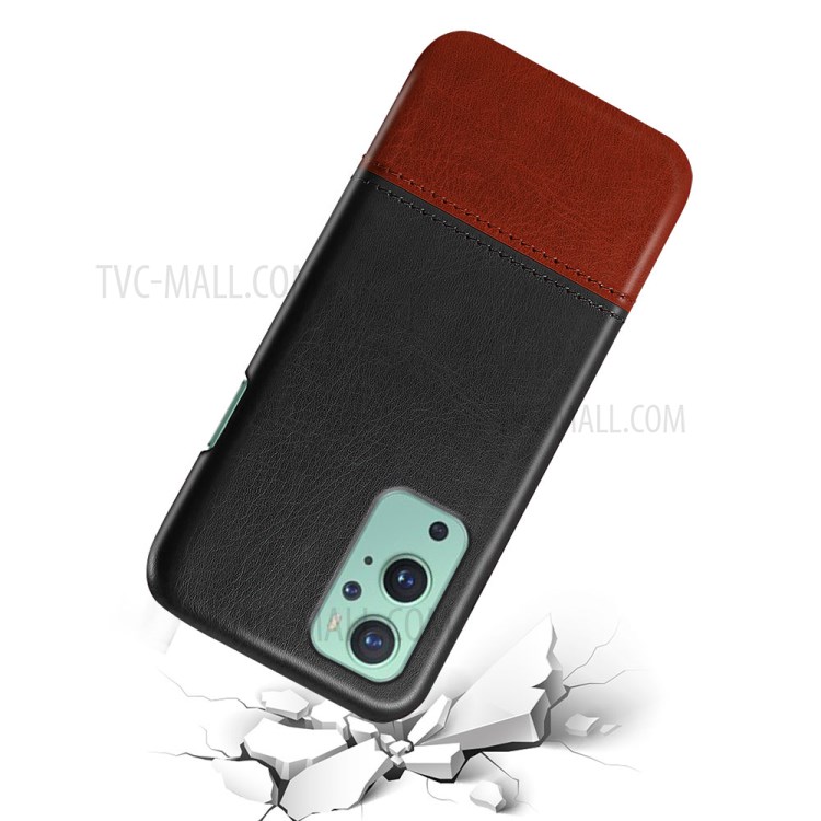 KSQ Bi-color Splicing Design PU Leather Coated PC Cover for OnePlus 9 Pro - Black/Brown-2