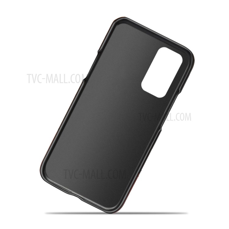 KSQ Bi-color Splicing Design PU Leather Coated PC Cover for OnePlus 9 Pro - Black/Brown-4