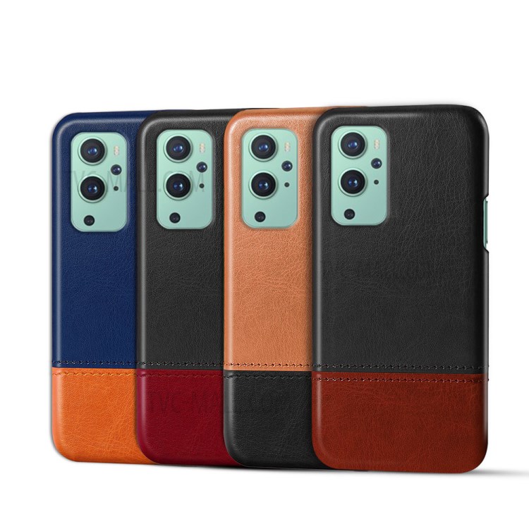 KSQ Bi-color Splicing Design PU Leather Coated PC Cover for OnePlus 9 Pro - Black/Brown-6
