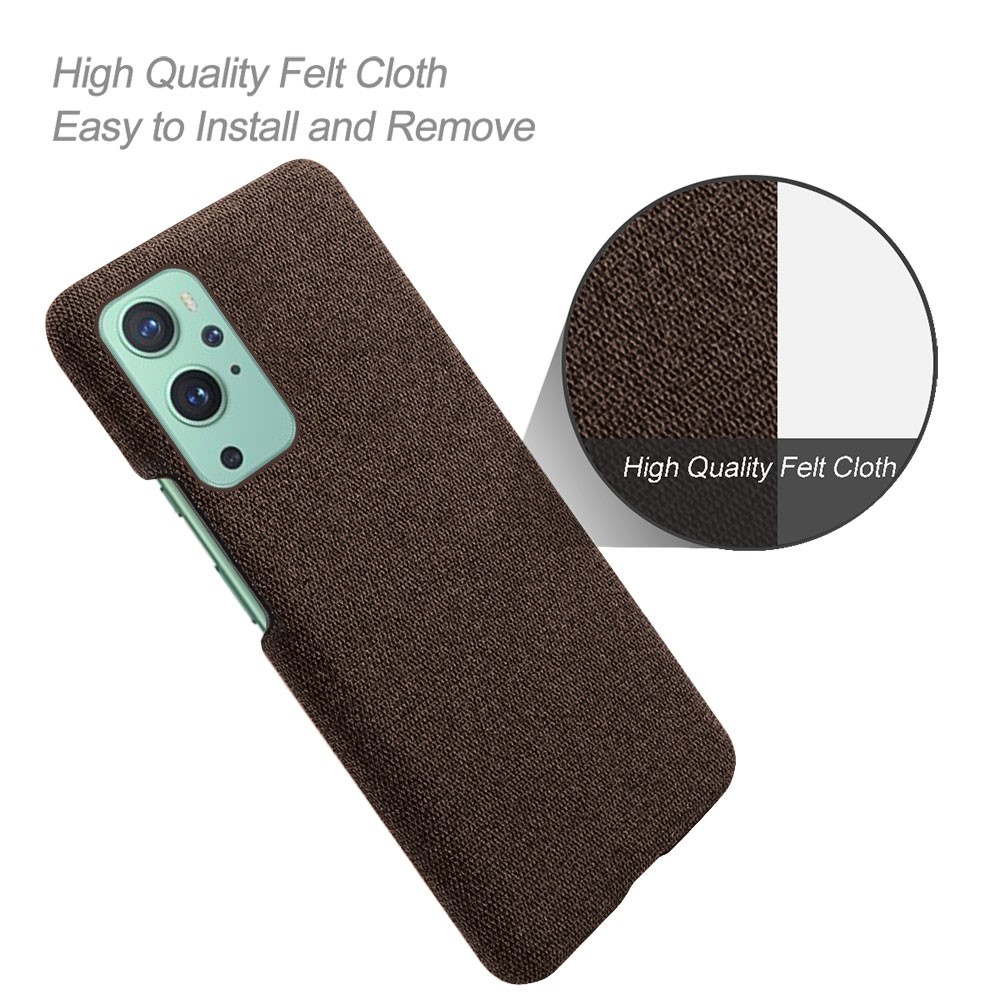 KSQ Plain Cloth Texture Plastic Hard Cover Case for OnePlus 9 Pro - Brown-4