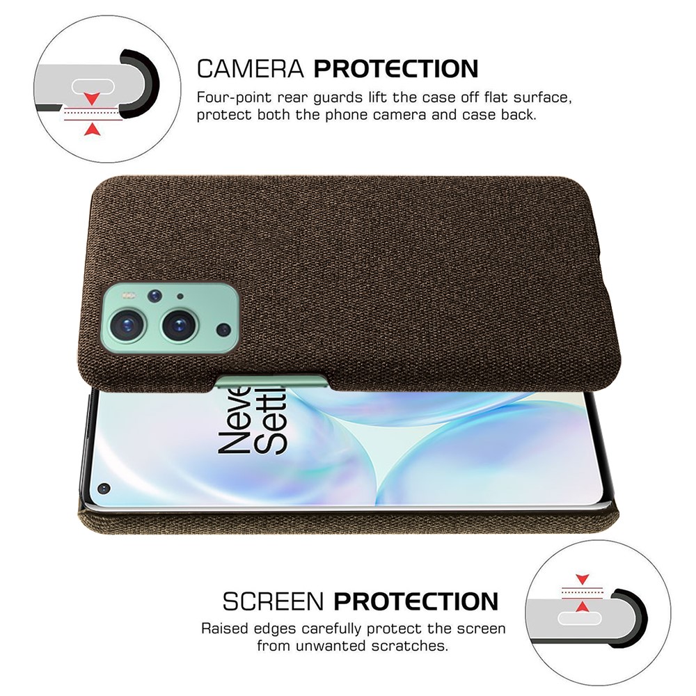 KSQ Plain Cloth Texture Plastic Hard Cover Case for OnePlus 9 Pro - Brown-5