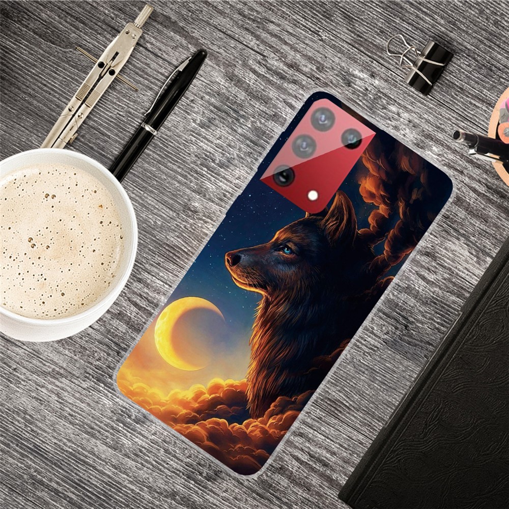 Pattern Printing Flexible TPU Phone Case for OnePlus 9 - Wolf and Moon-2