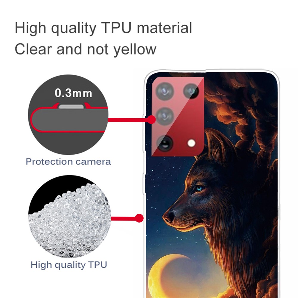 Pattern Printing Flexible TPU Phone Case for OnePlus 9 - Wolf and Moon-4