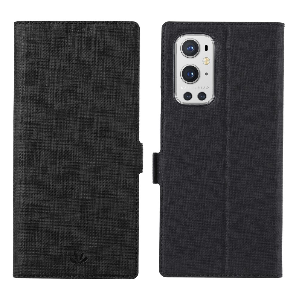 VILI DMK Series Double Magnetic Clasp Cross Texture Leather Wallet Stand Cover Case for OnePlus 9 Pro - Black-1