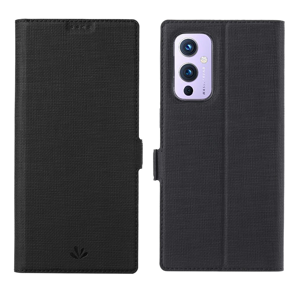 VILI DMK Series Double Magnetic Clasp Cross Texture Leather Wallet Stand Cover Case for OnePlus 9 (EU / US Version) - Black-1