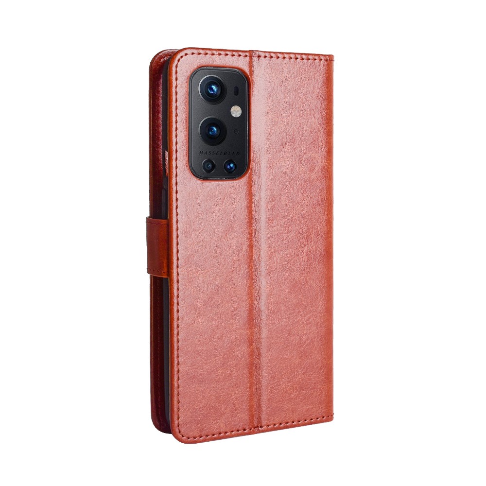 Crazy Horse Texture Wallet Design PU Leather Stand Protector Cover for OnePlus 9 Pro - Brown-5