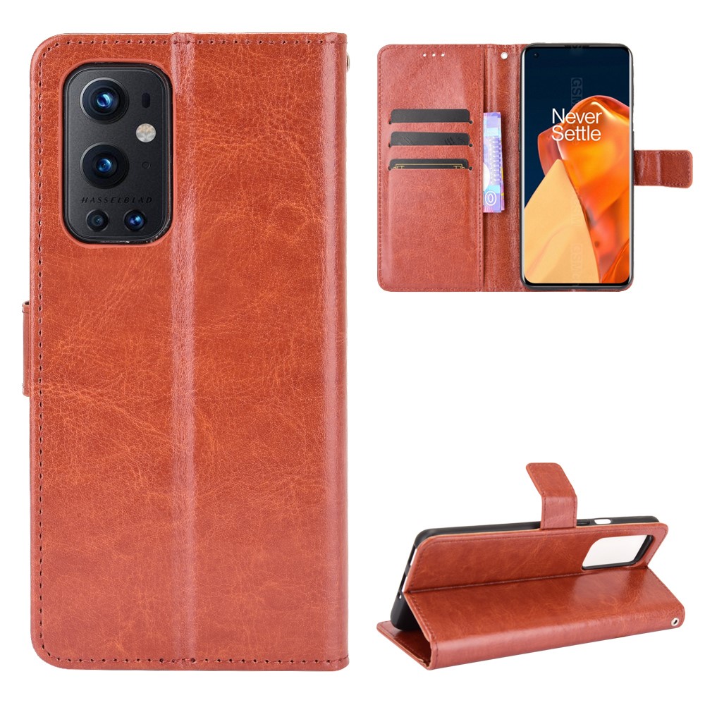 Crazy Horse Texture Wallet Design PU Leather Stand Protector Cover for OnePlus 9 Pro - Brown-6