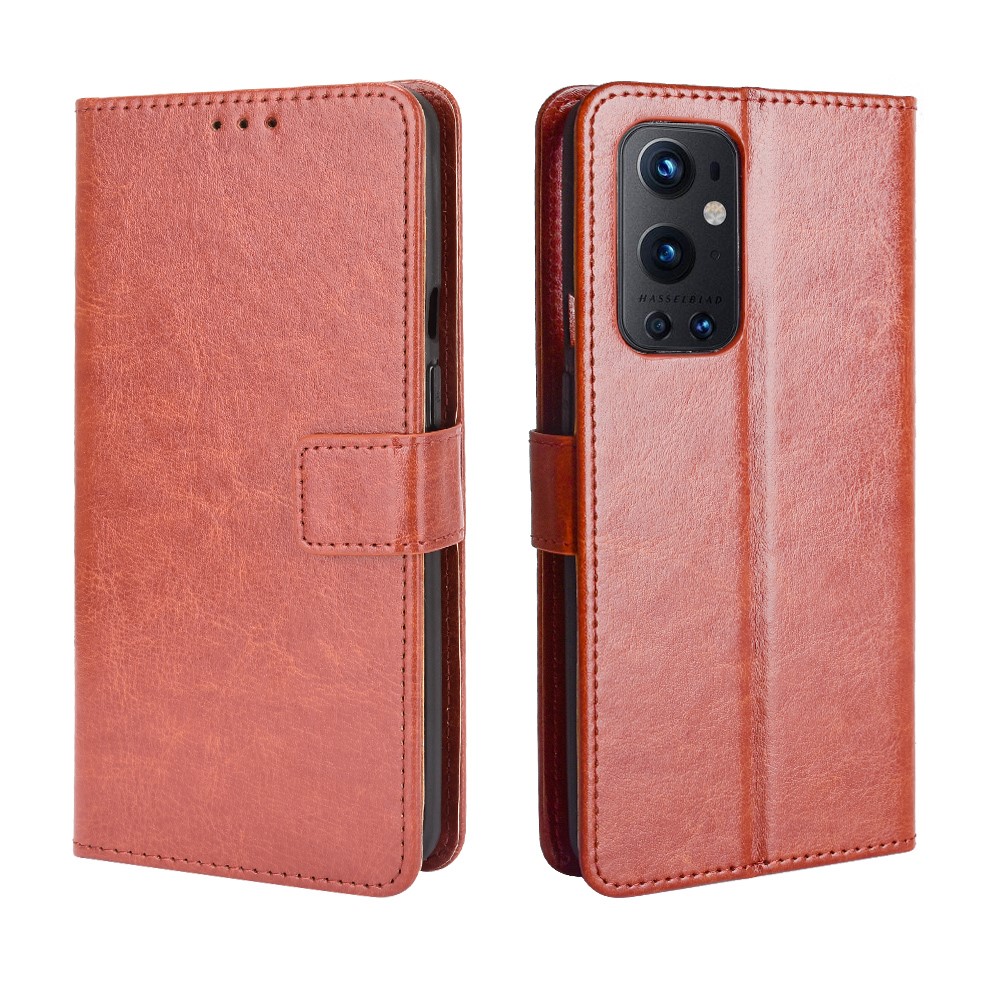 Crazy Horse Texture Wallet Design PU Leather Stand Protector Cover for OnePlus 9 Pro - Brown-7