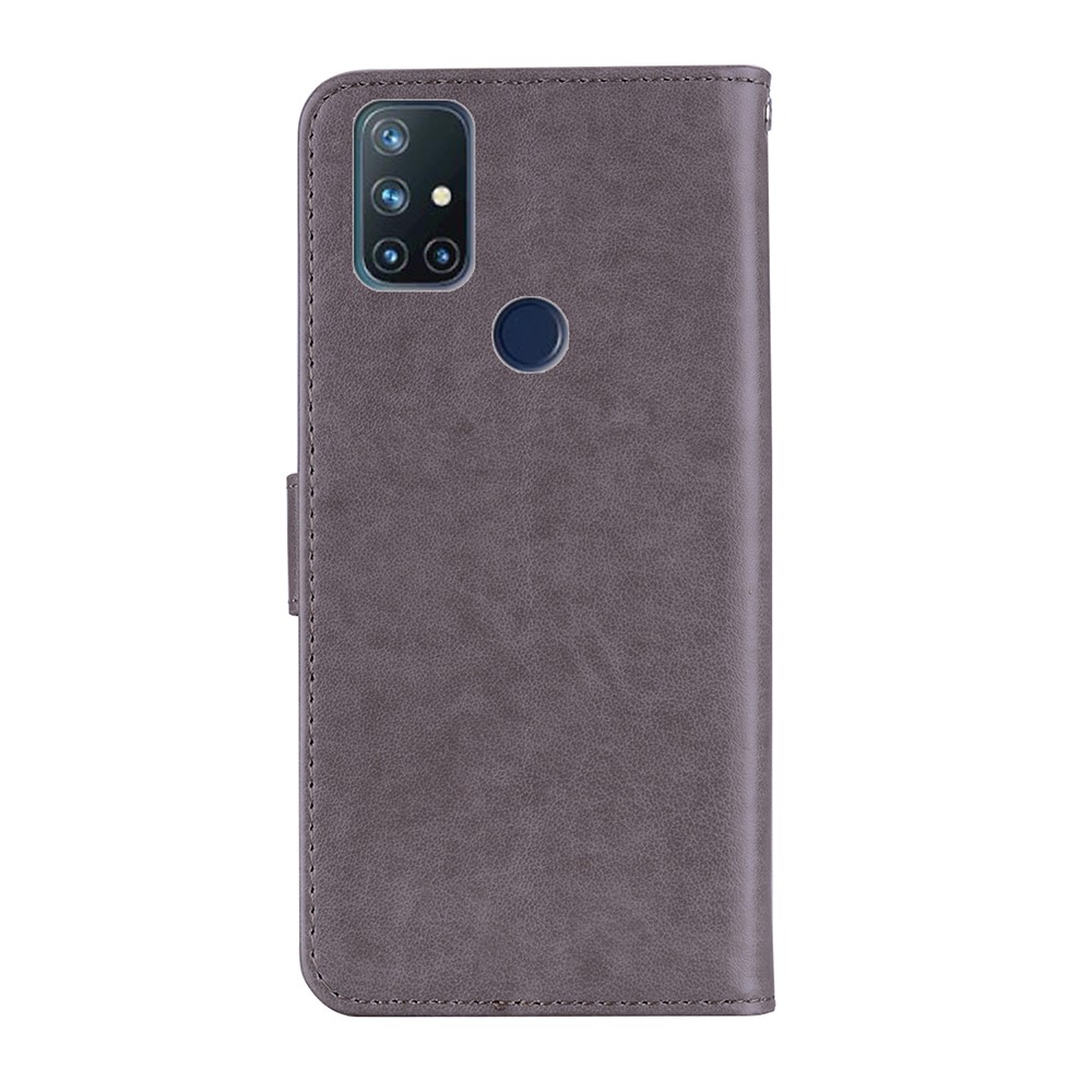 Imprint Owl Flower Leather Protector for OnePlus Nord N10 5G Shell Stand Cover - Grey-4