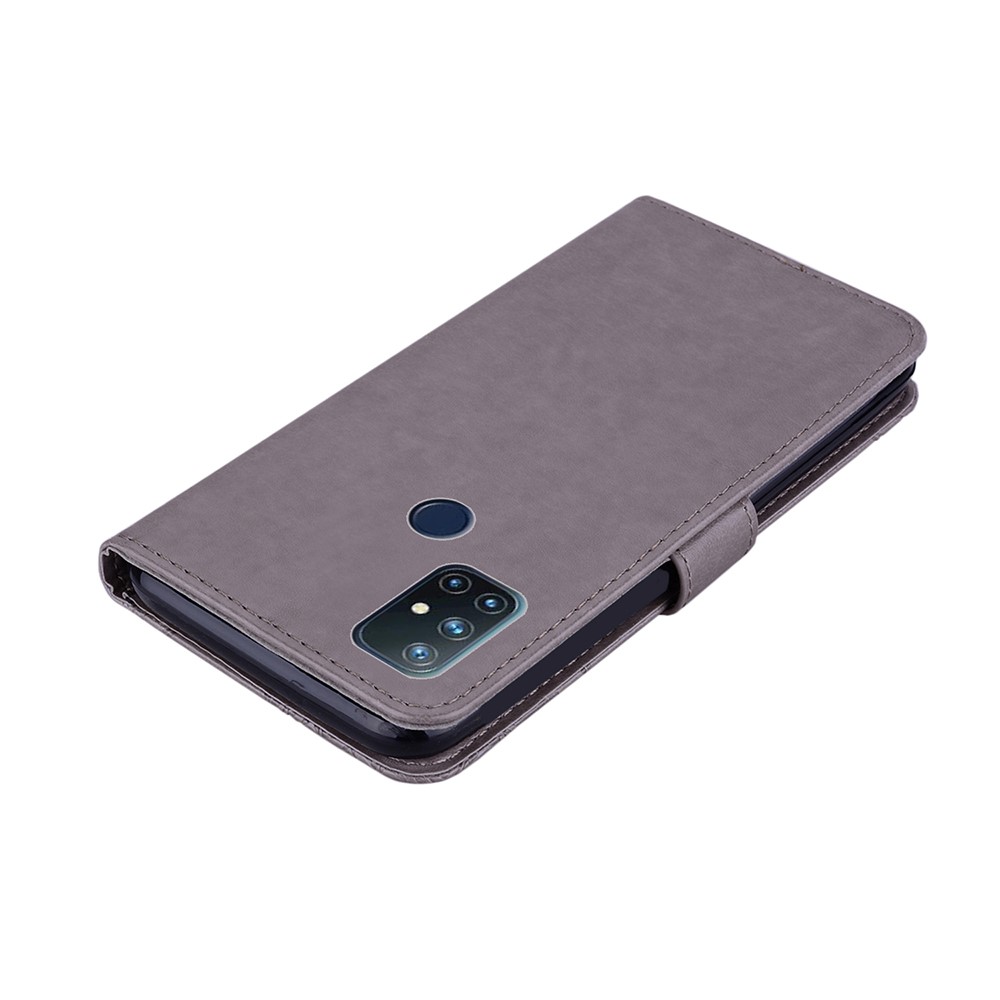 Imprint Owl Flower Leather Protector for OnePlus Nord N10 5G Shell Stand Cover - Grey-5