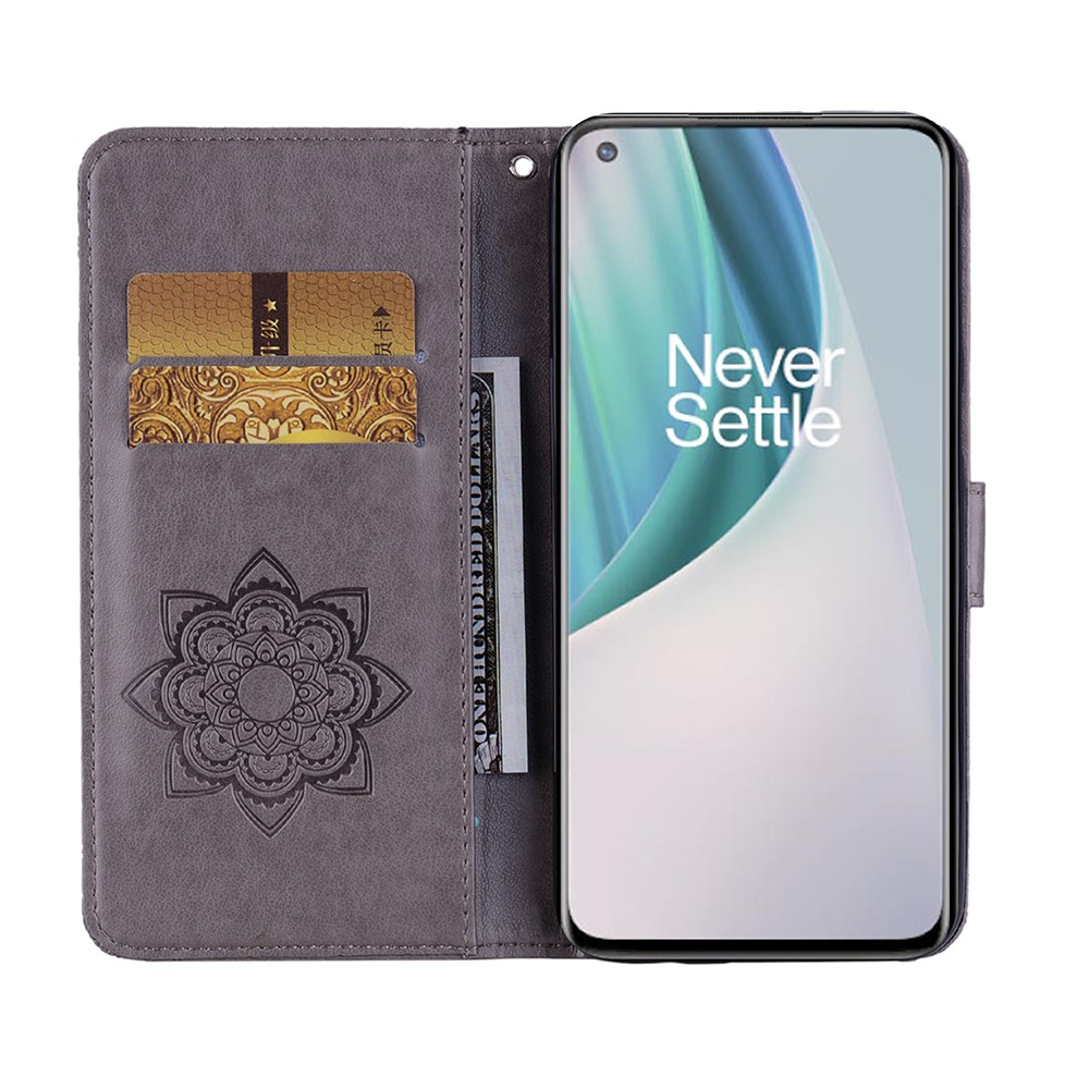 Imprint Owl Flower Leather Protector for OnePlus Nord N10 5G Shell Stand Cover - Grey-7