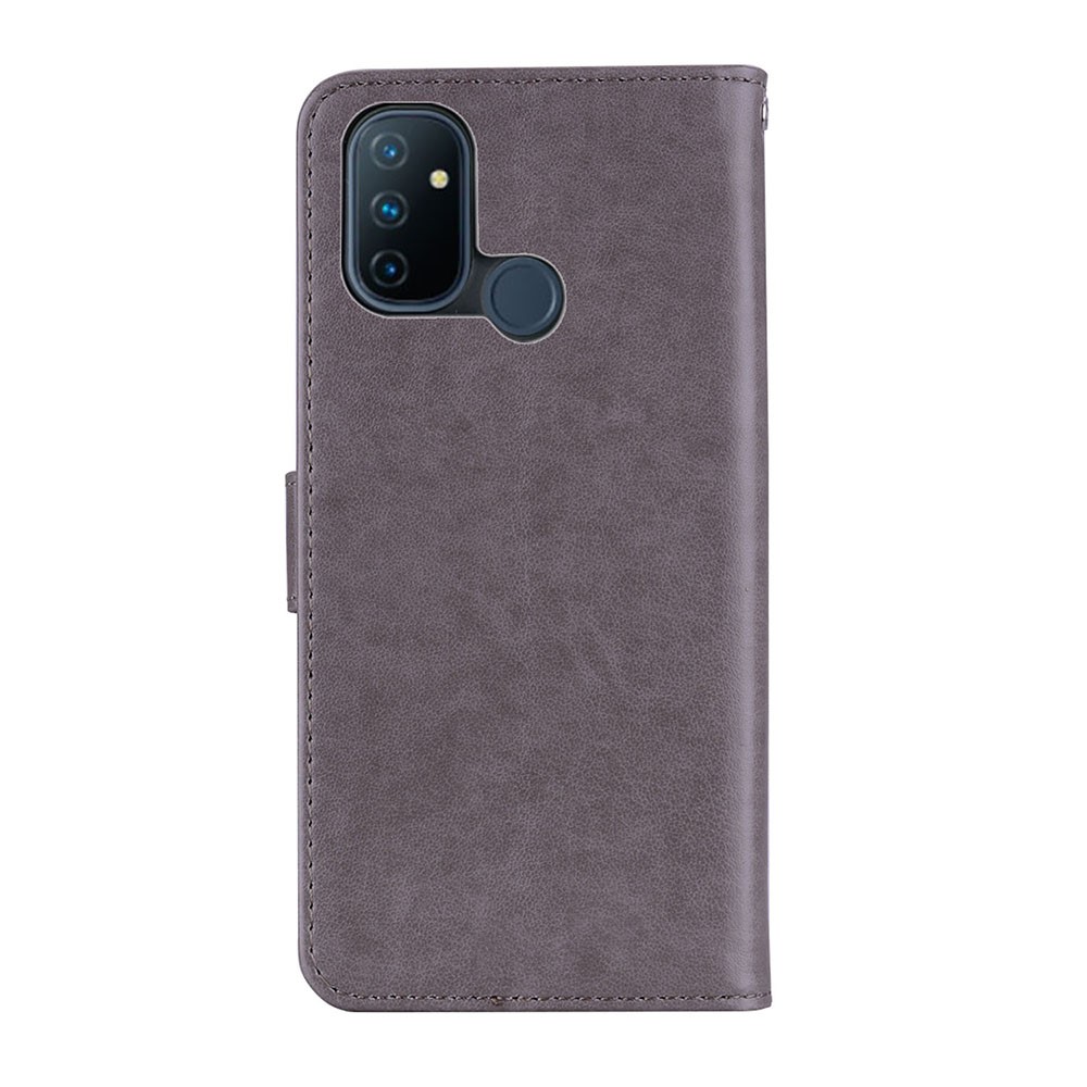 Imprint Owl Flower Leather Protector for OnePlus Nord N100 Shell Stand Cover - Grey-4