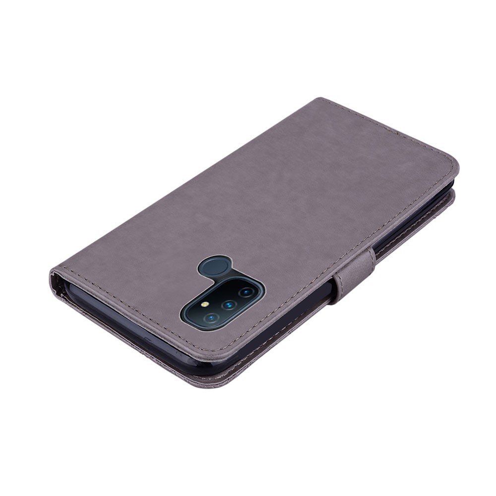 Imprint Owl Flower Leather Protector for OnePlus Nord N100 Shell Stand Cover - Grey-5