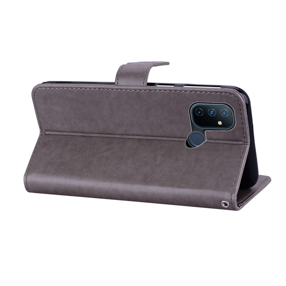 Imprint Owl Flower Leather Protector for OnePlus Nord N100 Shell Stand Cover - Grey-6
