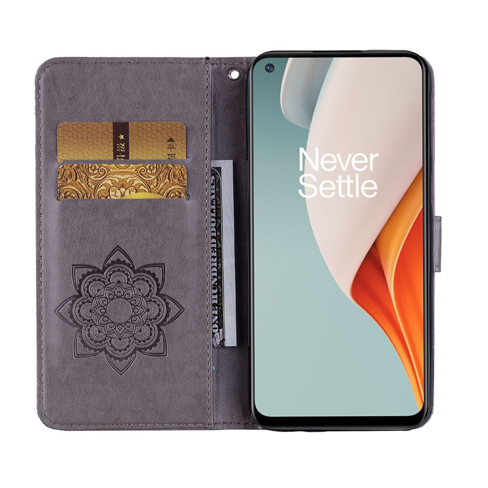 Imprint Owl Flower Leather Protector for OnePlus Nord N100 Shell Stand Cover - Grey-7