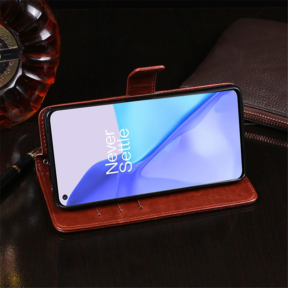 IDEWEI Folio Flip Crazy Horse Texture Leather Mobile Casing with Wallet Stand for OnePlus 9 (EU / US Version) - Brown-4