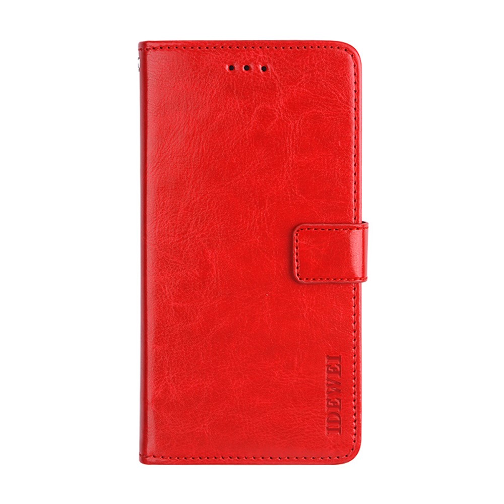 IDEWEI Folio Flip Crazy Horse Texture Leather Mobile Casing with Wallet Stand for OnePlus 9 (EU / US Version) - Red-1