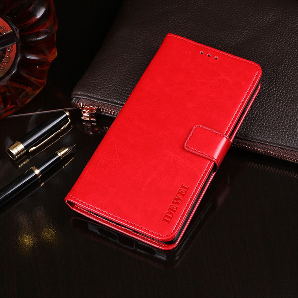 IDEWEI Folio Flip Crazy Horse Texture Leather Mobile Casing with Wallet Stand for OnePlus 9 (EU / US Version) - Red-2