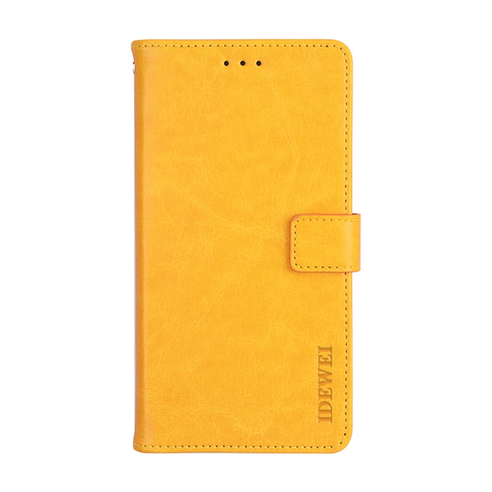 IDEWEI Folio Flip Crazy Horse Texture Leather Mobile Casing with Wallet Stand for OnePlus 9 (EU / US Version) - Yellow-1