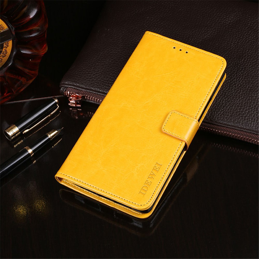 IDEWEI Folio Flip Crazy Horse Texture Leather Mobile Casing with Wallet Stand for OnePlus 9 (EU / US Version) - Yellow-2