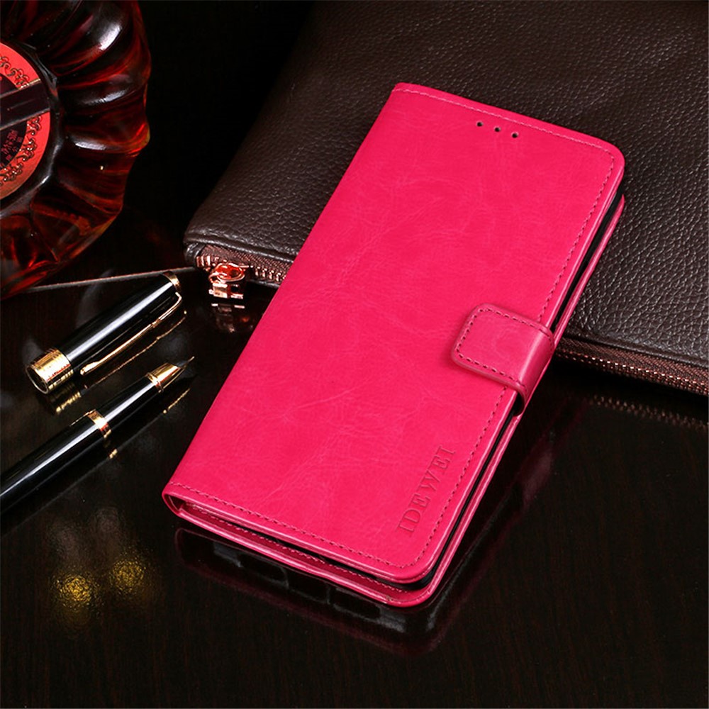 IDEWEI Folio Flip Crazy Horse Texture Leather Mobile Casing with Wallet Stand for OnePlus 9 (EU / US Version) - Rose-2