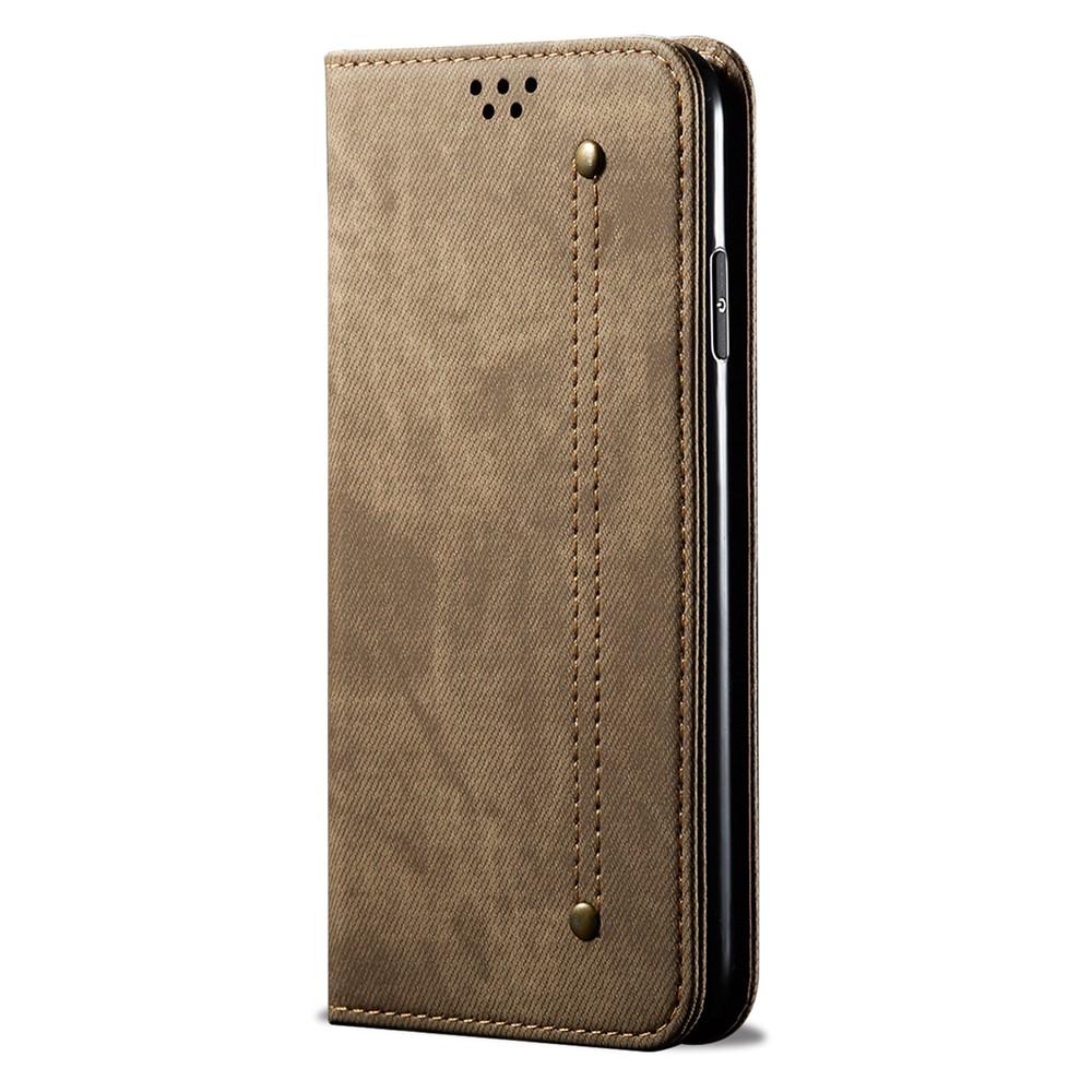 Jeans Cloth Texture Leather Wallet Stand Case for OnePlus 9 Pro - Coffee-5