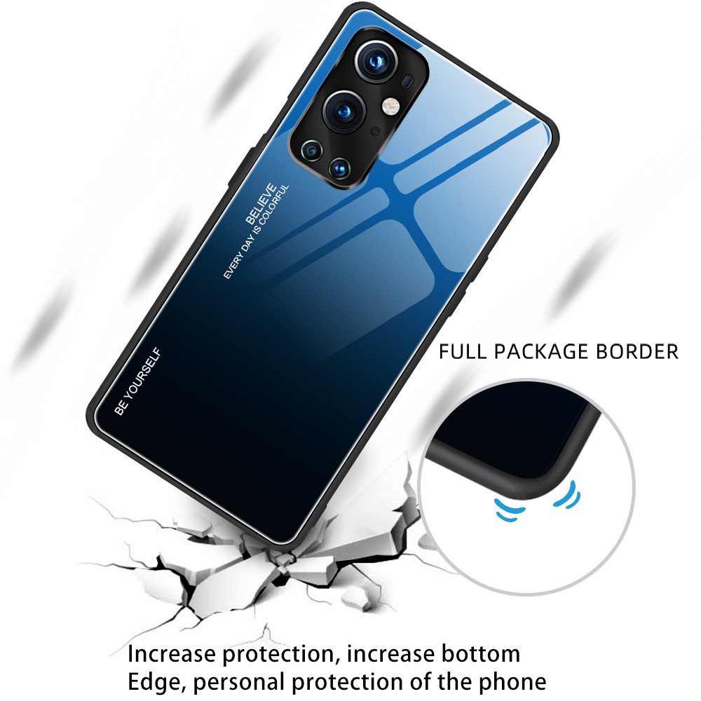 Gradient Tempered Glass Cover TPU Frame Back Case for OnePlus 9 Pro - Blue/Black-3
