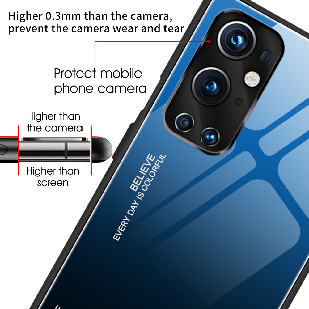 Gradient Tempered Glass Cover TPU Frame Back Case for OnePlus 9 Pro - Blue/Black-5