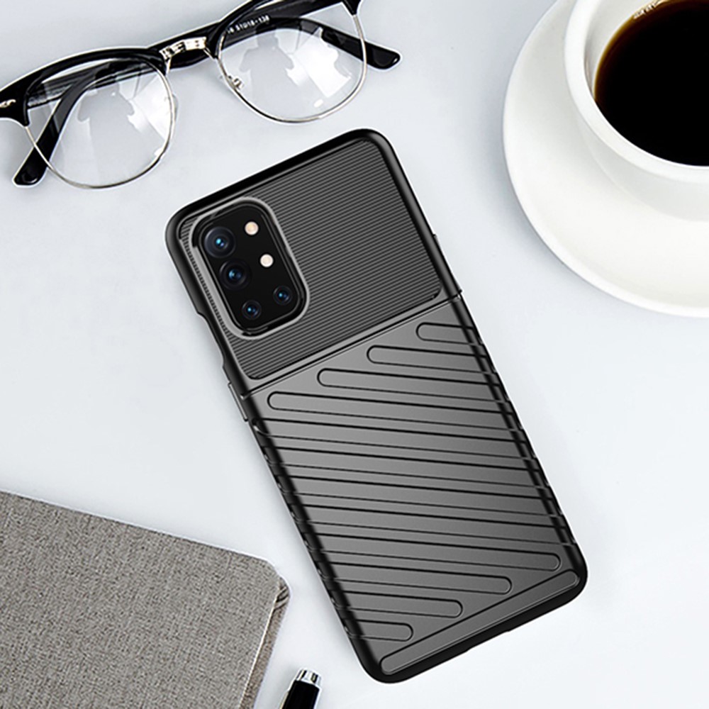 Thunder -serie Twill Textur TPU -hülle Für OnePlus 9r Soft Mobile Telefon Cover - Schwarz