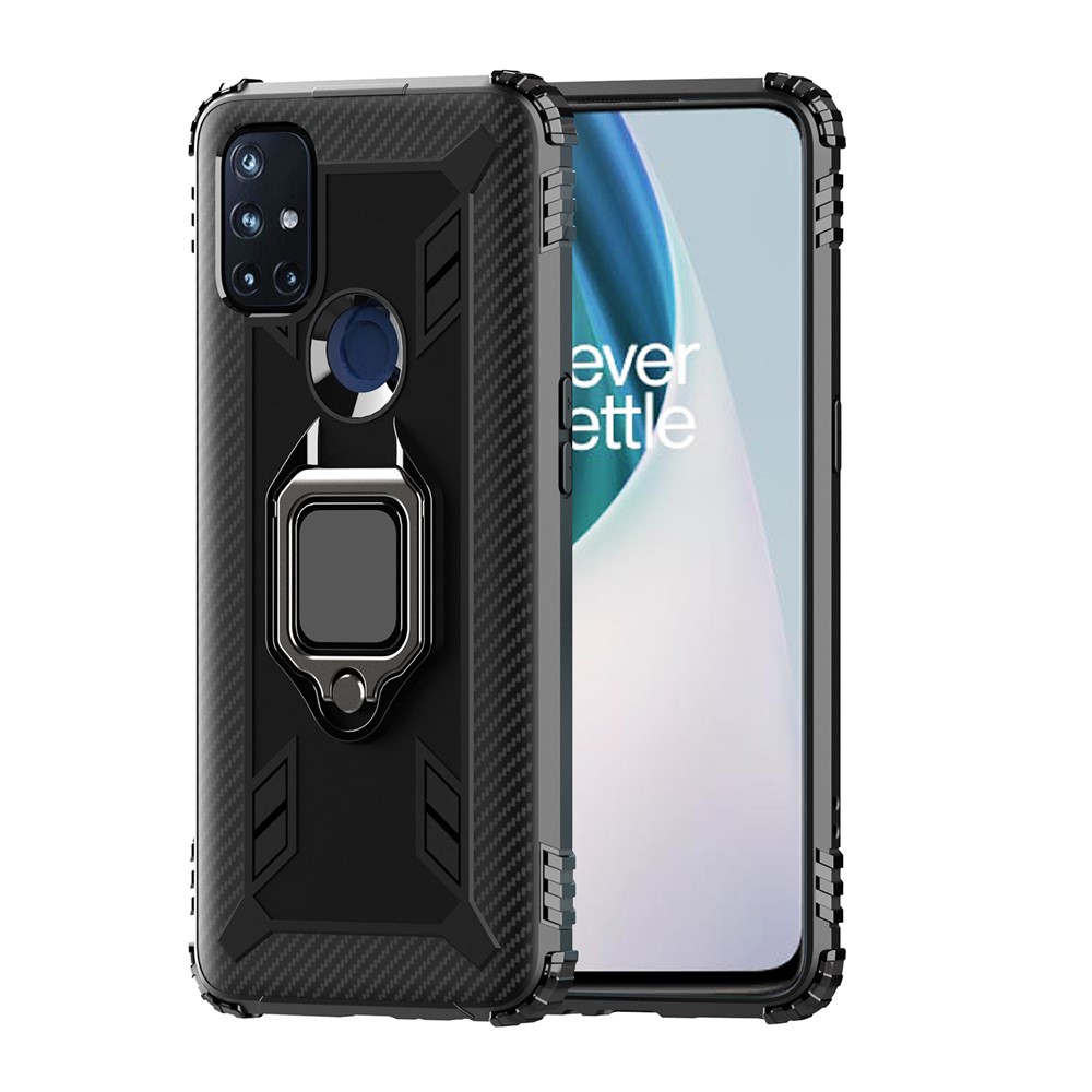 TPU -fingerring -kickstand -telefonschutzgehäuse Für OnePlus Nord N10 5G - Schwarz