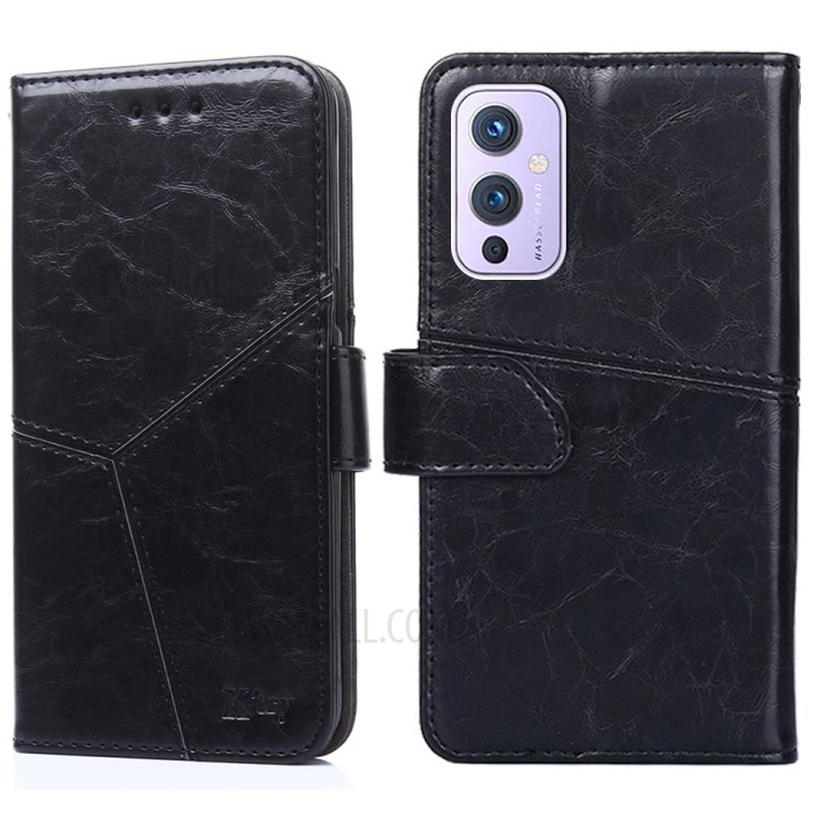 Splicing Geometric Pattern Card Slots Leather Mobile Casing for OnePlus 9 (IN / CN Version) - Black-1