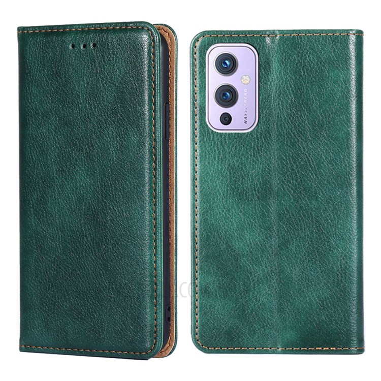 Auto-Absorbed Leather Phone Stand Case for OnePlus 9 (IN / CN Version) - Green-1