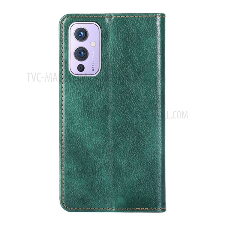 Auto-Absorbed Leather Phone Stand Case for OnePlus 9 (IN / CN Version) - Green-3
