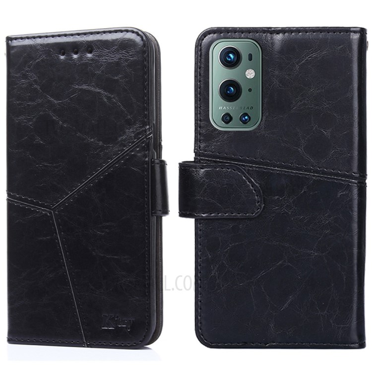 Splicing Geometric Pattern Leather Case for OnePlus 9 Pro Wallet Stand Phone Cover - Black-1
