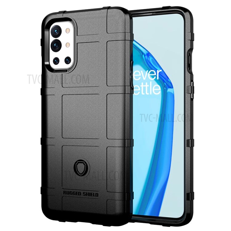 Shock-proof Rugged Square Grid Texture TPU Phone Cover Case for OnePlus 9R - Black-1