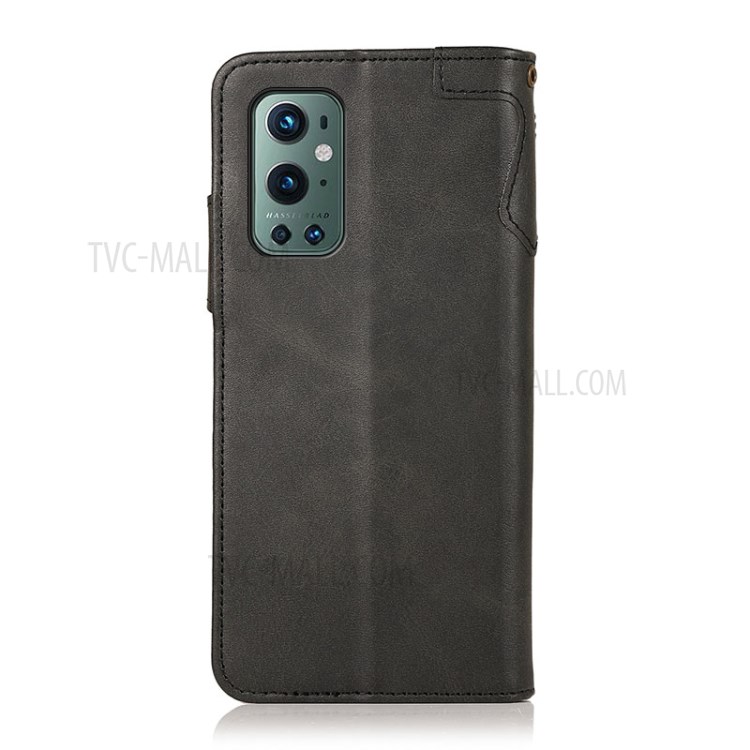 KHAZNEH for OnePlus 9 Pro Shockproof Leather Stand Case Wallet Cover with Carrying Strap - Black-7