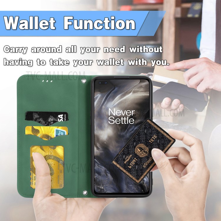 Auto-absorbed Vintage PU Leather Phone Casing for OnePlus Nord - Green-9