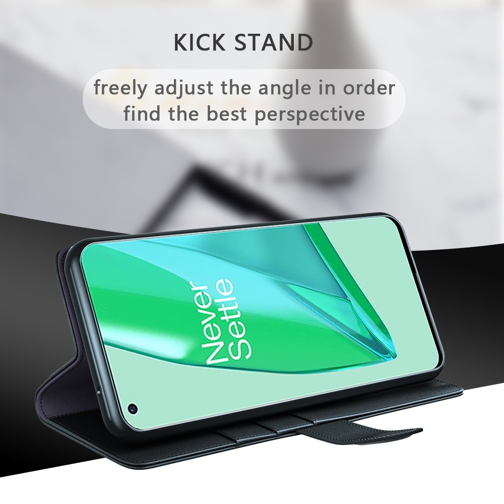 Genuine Split Leather Wallet Stand Protective Case for OnePlus 9 Pro - Black-10