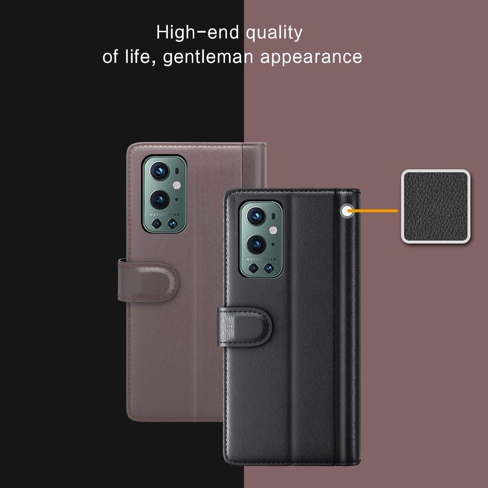 Genuine Split Leather Wallet Stand Protective Case for OnePlus 9 Pro - Black-11